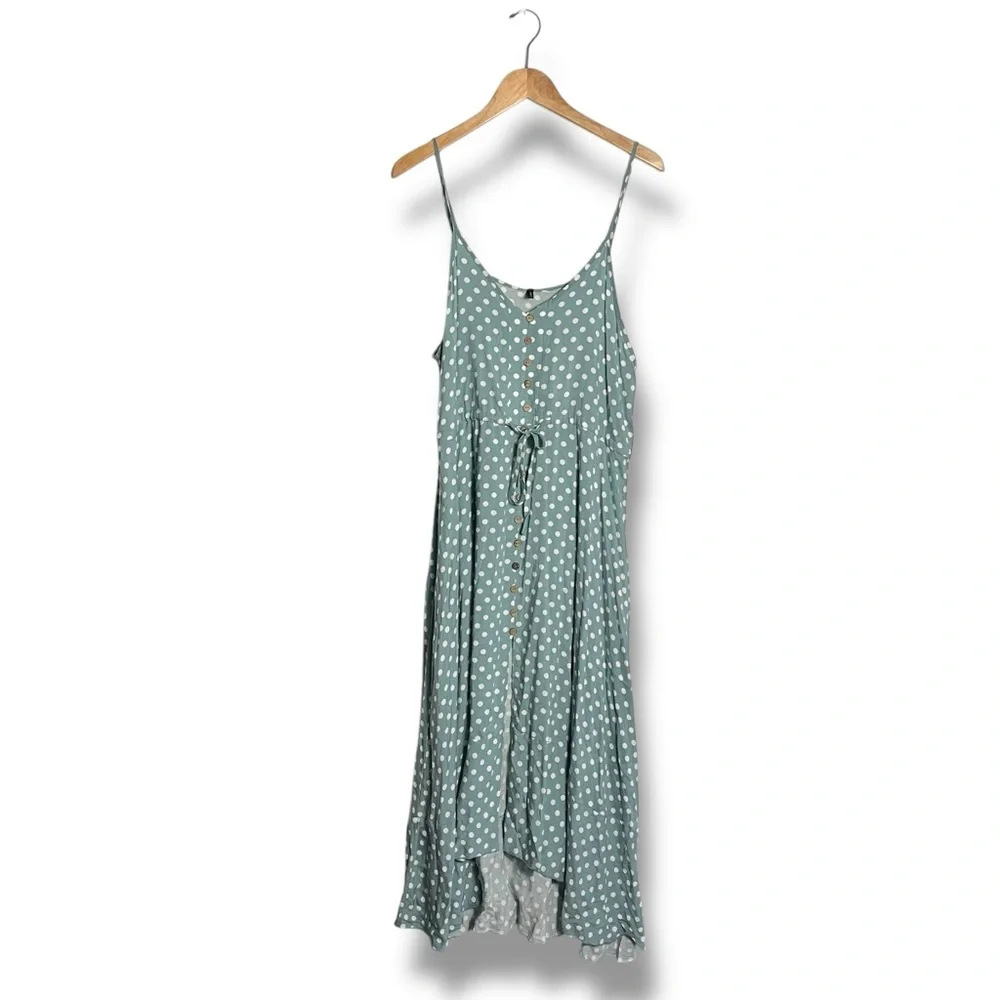 Polka Dot Midi Slip Dress Spaghetti Strap Large Classic Brovave Blue Green